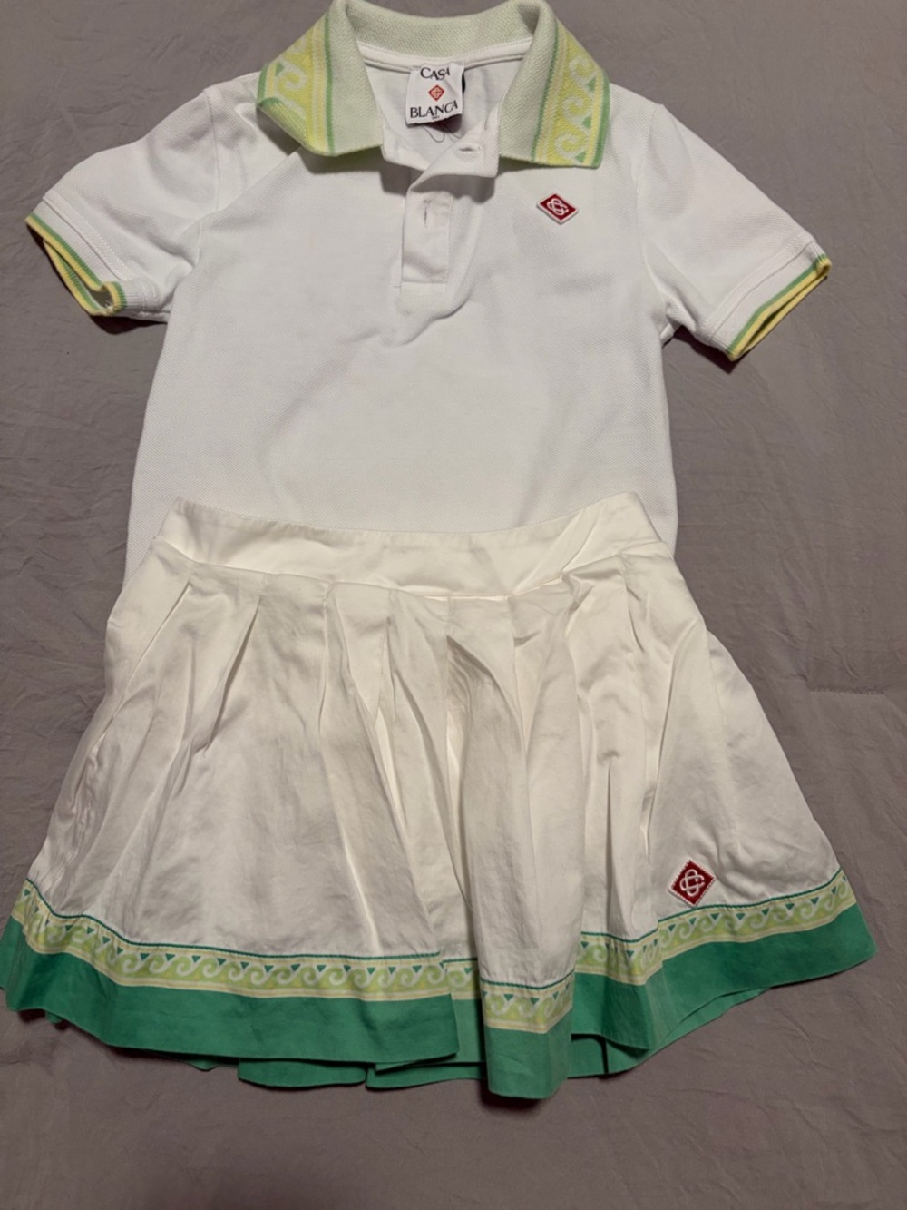 Casablanca Girls' White & Green Matching Polo Skirt Set